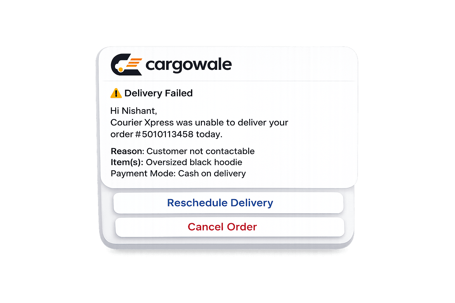 Cargowale NDR failed delivery help — fix packages that did not reach home